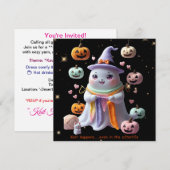 かわいいおばけの編み物ハロウィン招待ステッカー 招待状 (正面/裏面)