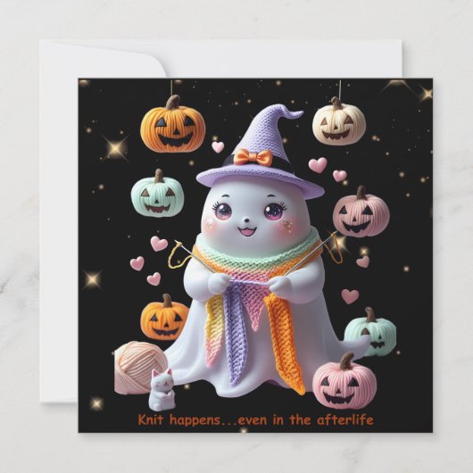 かわいいおばけの編み物ハロウィン招待ステッカー 招待状 (正面)