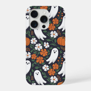 かわいいおばけの花とカボチャのハロウィンパターン iPhone 15 PROケース