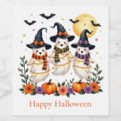 かわいいおばけの花のかぼちゃのコウモリのハロウィン  ワインラベル (シングルラベル)
