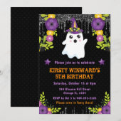 かわいいおばけの花柄ハロウィン 誕生日 招待状 (正面/裏面)