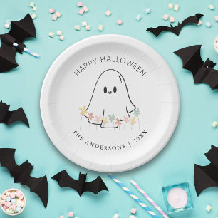 かわいいおばけの花模様 ハロウィン ペーパープレート