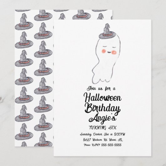 かわいいおばけの落書き ハロウィン 誕生日パーティー イベント 招待状 (正面/裏面)