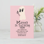 かわいいおばけの落書き ハロウィン 誕生日 どんな年齢でも ピンク 招待状 (スタンド正面)