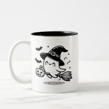 かわいいおばけの魔女とカボチャ+ほうき|両面プリント