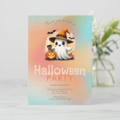 かわいいおばけの魔法使いの帽子とコーヒーのハロウィンパーティー 招待状 (スタンド正面)