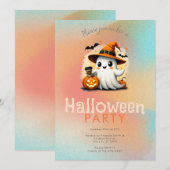 かわいいおばけの魔法使いの帽子とコーヒーのハロウィンパーティー 招待状 (正面/裏面)