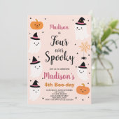 かわいいおばけの4歳誕生日ハロウィン招待状 招待状 (スタンド正面)