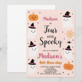 かわいいおばけの4歳誕生日ハロウィン招待状 招待状 (正面/裏面)