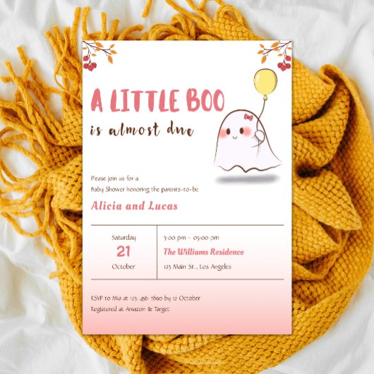 かわいいおばけのLittle Boo ハロウィンベイビーシャワー 招待状