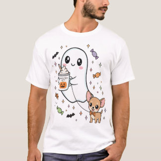 かわいいおばけチワワ犬コーヒーハロウィンコスチューム Tシャツ