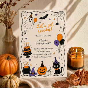 かわいいおばけネコのかぼちゃのハロウィンお誕生日おめでとう 招待状