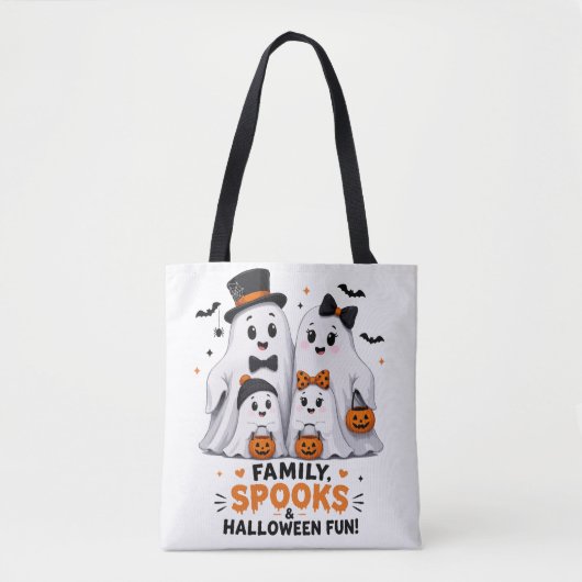 かわいいおばけファミリーのハロウィン楽しみ トートバッグ (正面)