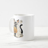 かわいいおばけ猫のハロウィントリックオアトリート コーヒーマグカップ (正面左)