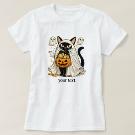かわいいおばけ猫のハロウィントリック・オア・トリート Tシャツ