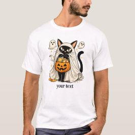 かわいいおばけ猫のハロウィントリック・オア・トリート Tシャツ