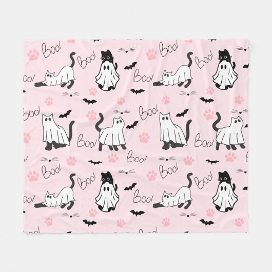 かわいいおばけ猫のハロウィン フリースブランケット (正面(横))