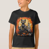 かわいいおばけ黒猫とお化け屋敷のハロウィン Tシャツ (正面)