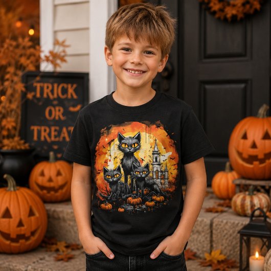 かわいいおばけ黒猫とお化け屋敷のハロウィン Tシャツ