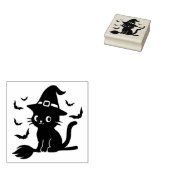 かわいいおばけ黒猫の魔女のほうき ラバースタンプ (押印)