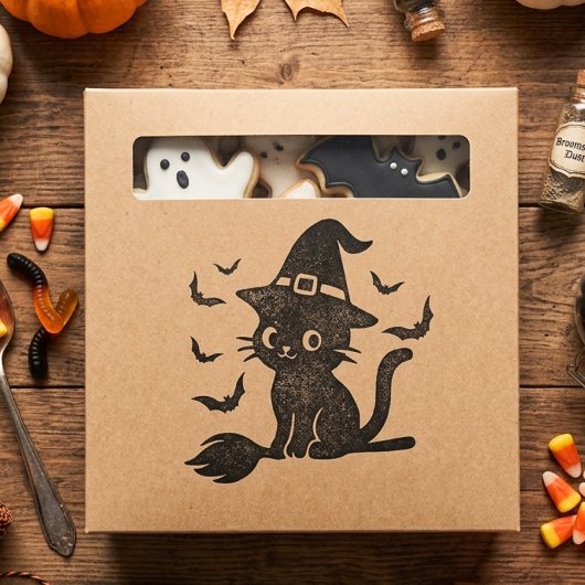 かわいいおばけ黒猫の魔女のほうき ラバースタンプ