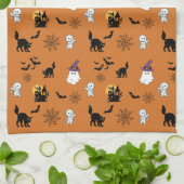 かわいいおばけ ネコ コウモリ ハロウィン キッチンタオル (折り畳み)