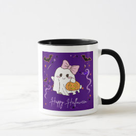 かわいいおばけ ハッピーハロウィン 紫の水彩マグカップ マグカップ