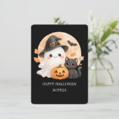 かわいいおばけ & 黒猫 ハッピーハロウィンカード 招待状 (スタンド正面)