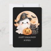 かわいいおばけ & 黒猫 ハッピーハロウィンカード 招待状 (正面)