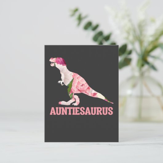 かわいいおばさん恐竜 アンティー・ディノちゃん 花のフローで ポストカード (スタンド正面)