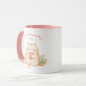 かわいいおばさん 可愛い 猫 ピンク マグカップ (正面左)