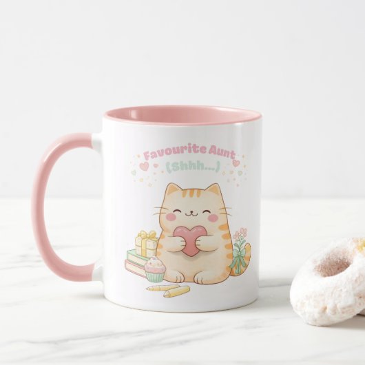 かわいいおばさん 可愛い 猫 ピンク マグカップ (ドーナツ)