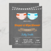 かわいいおむつのシャワーのパーティの招待状 招待状 (正面/裏面)