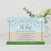 かわいいおむつのClotheslineの男の赤ちゃんのベビーシャワー 招待状 (スタンド正面)