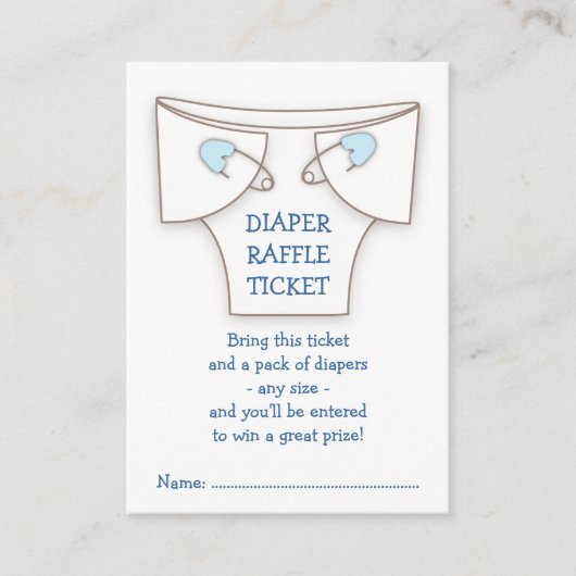 かわいいおむつブルーピンベビーシャワーラッフルチケット エンクロージャーカード (正面)