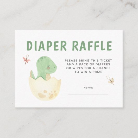 かわいいおむつラッフル恐竜の水彩赤ちゃんシャワー エンクロージャーカード (正面)