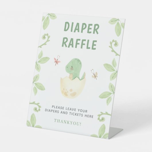 かわいいおむつラッフル恐竜の水彩赤ちゃんシャワー 台座サイン (正面)