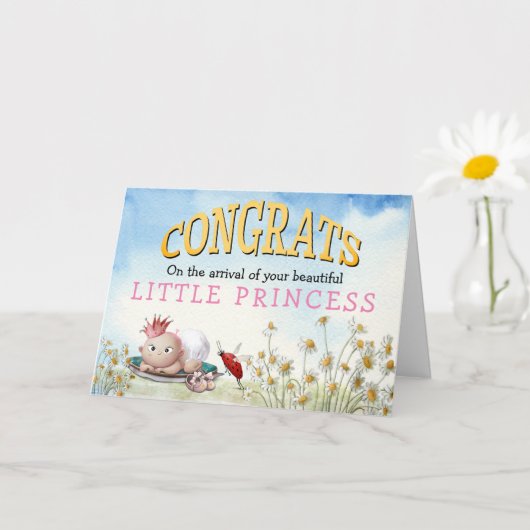 かわいいおめでとうベビーガール到着プリンセスクラウン カード (小さな植物)