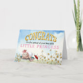 かわいいおめでとうベビーガール到着プリンセスクラウン カード (正面)