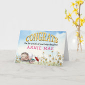 かわいいおめでとう新生児ガールネーム カード (黄色い花)