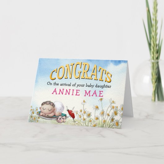 かわいいおめでとう新生児ガールネーム カード (正面)