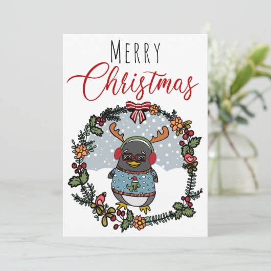 かわいいおもしろいおたくペンギン漫画メリークリスマス シーズンカード (スタンド正面)