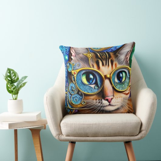 かわいいおもしろいおたく猫が眼鏡のアートワークを クッション (椅子)