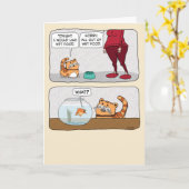 かわいいおもしろいおなかをすかせた猫と魚の誕生日 カード (黄色い花)