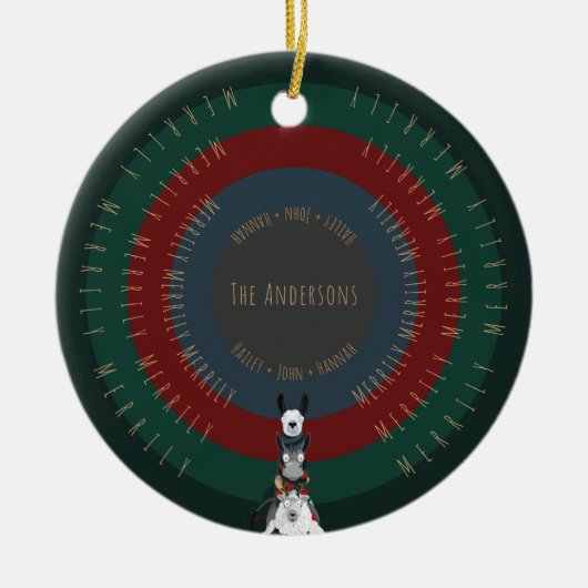 かわいいおもしろいおもしろい冬の動物イラスト セラミックオーナメント (正面)