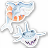 かわいいおもしろいお洒落ベビーサメ水彩画 シール (正面)