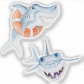 かわいいおもしろいお洒落ベビーサメ水彩画 シール (正面)