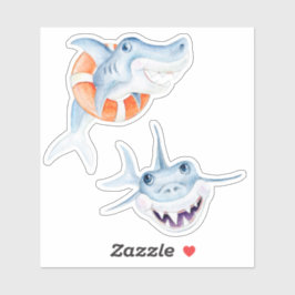 かわいいおもしろいお洒落ベビーサメ水彩画 シール