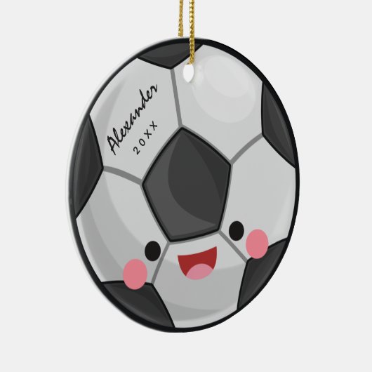 かわいいおもしろいかわいいサッカーボールの子どもパーソナライズされた セラミックオーナメント (右)