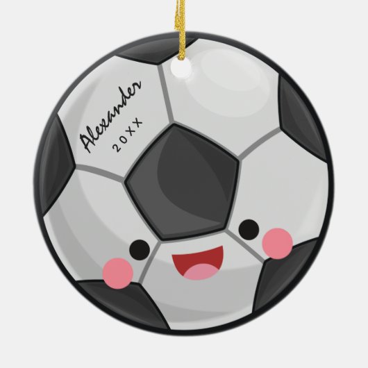 かわいいおもしろいかわいいサッカーボールの子どもパーソナライズされた セラミックオーナメント (裏面)